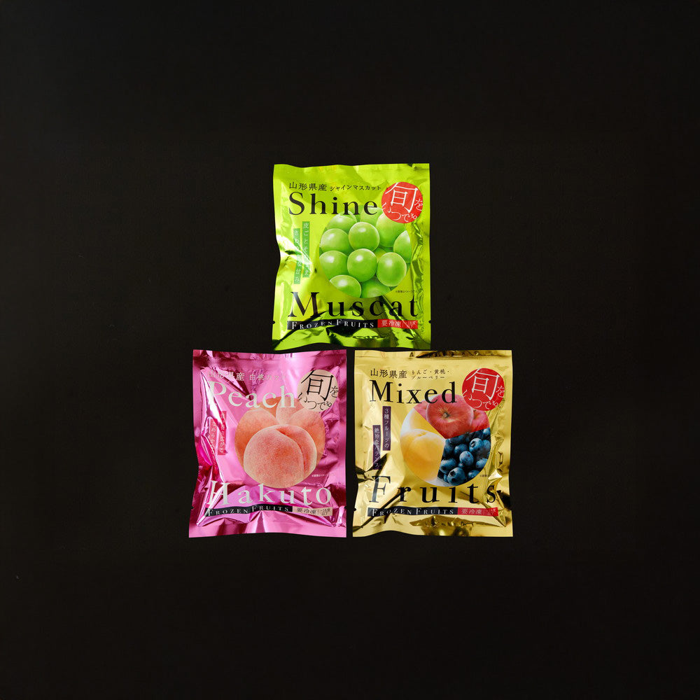 「凍眠フルーツ」 山形 3種食べ比べ(シャインマスカット、白桃、ミックスフルーツ)