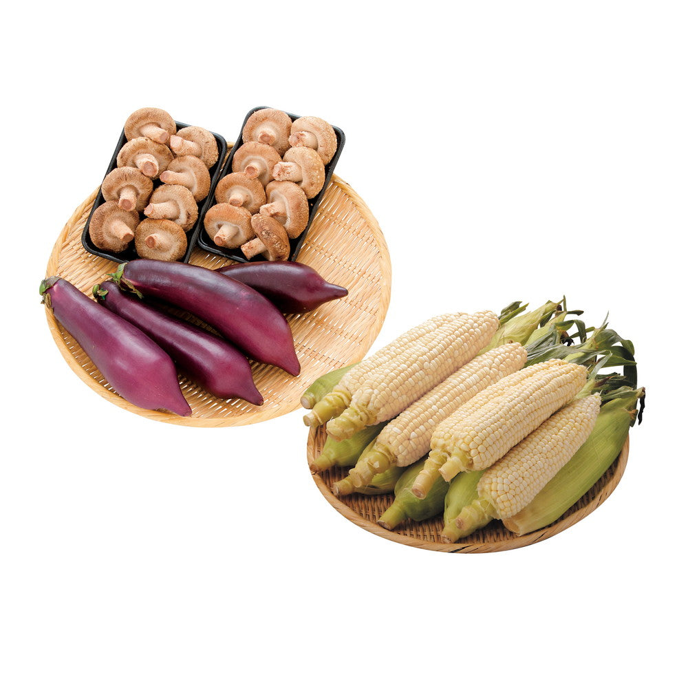 夏野菜詰合せ(赤茄子・生椎茸(菌床)・白とうもろこし)