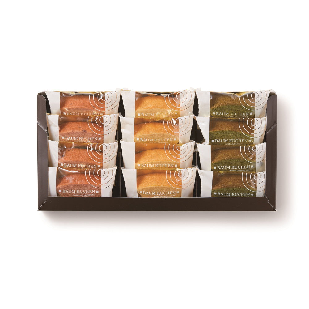 なだ万監修　絆のかさなりバウムクーヘン3種食べ比べ　大納言&宇治抹茶＆和三盆（12個）