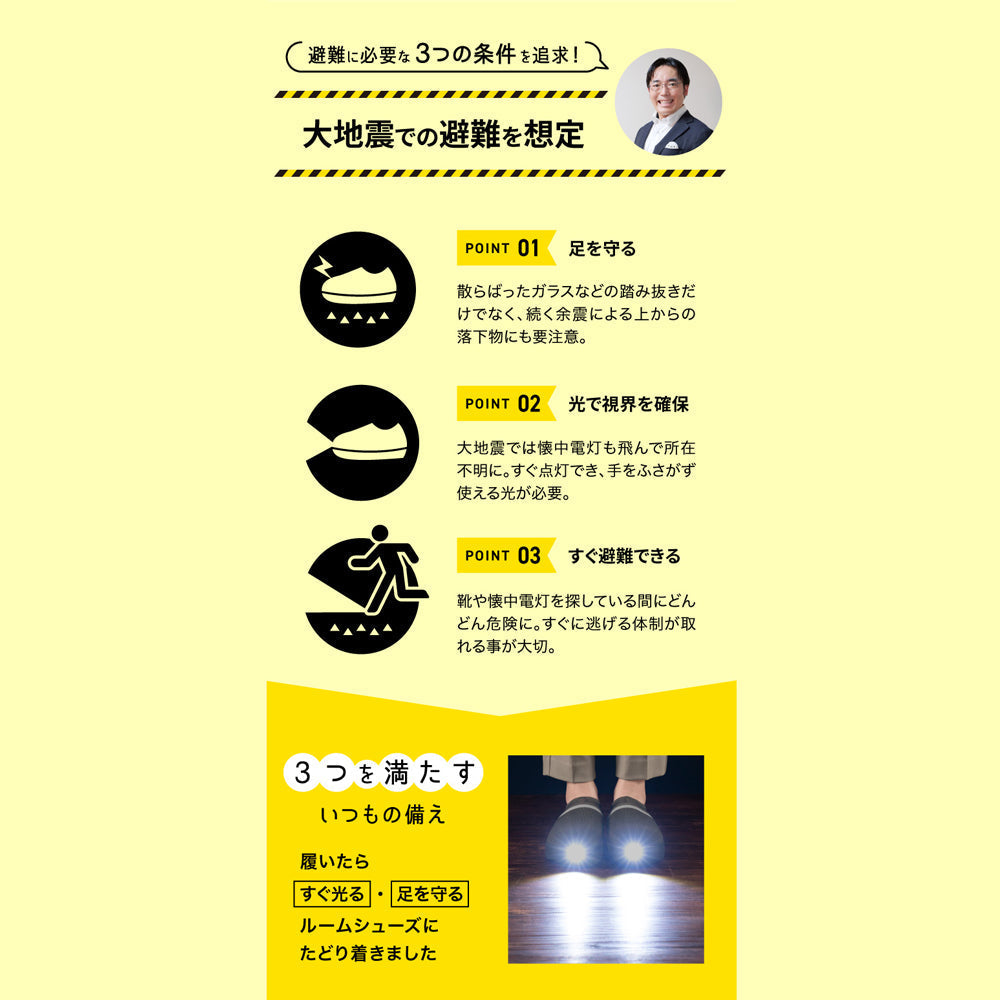防災ブランド「SONAENO」 防災ライトルームシューズ　グリーン（S）
