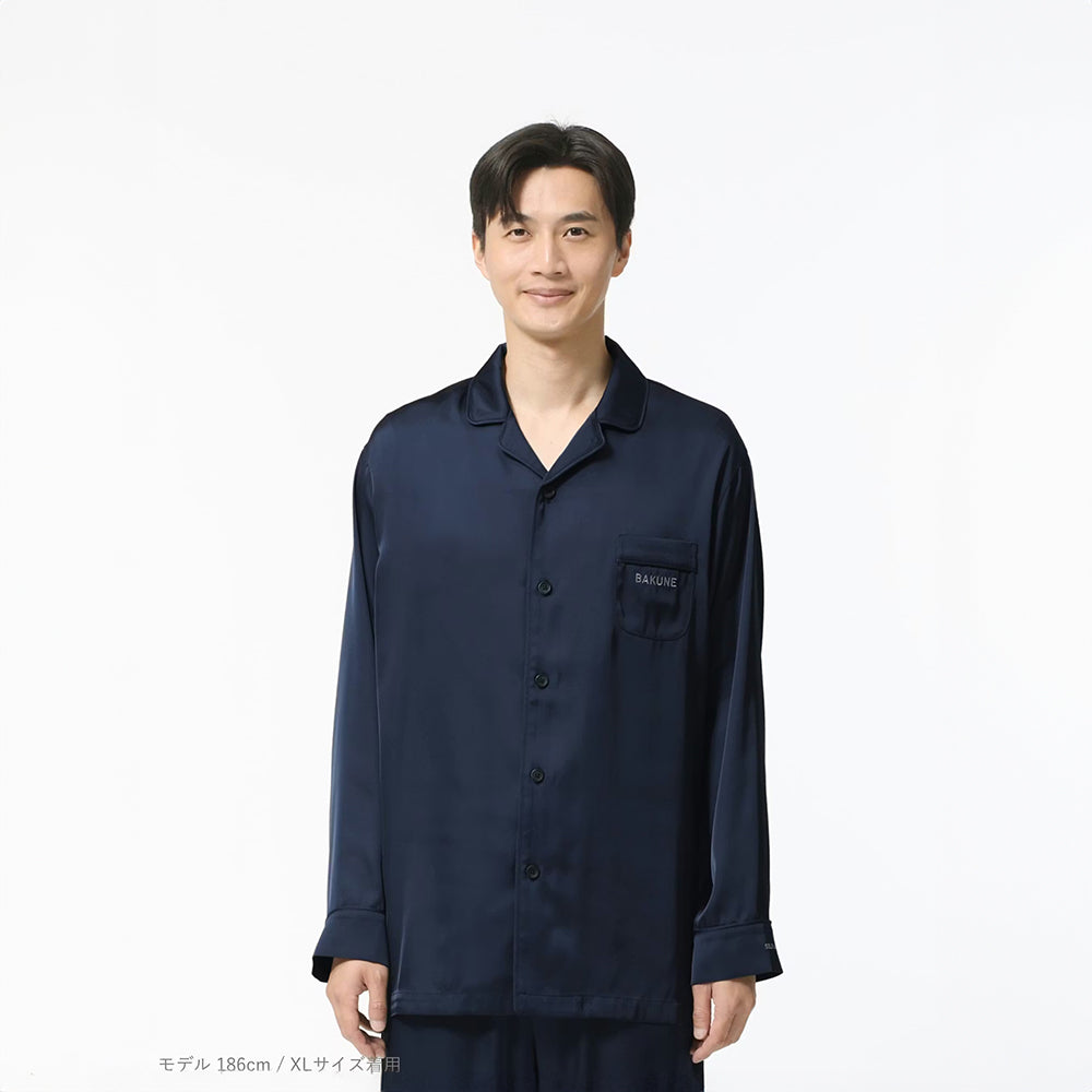 【母の日カード】 リカバリーウェア BAKUNE パジャマサテン上下(Unisex) ネイビーS