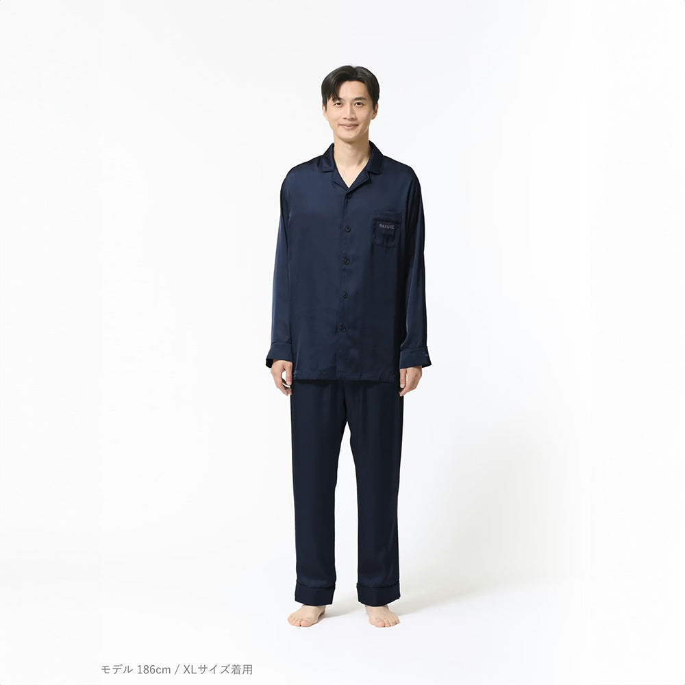 【母の日カード】 リカバリーウェア BAKUNE パジャマサテン上下(Unisex) ネイビーXL