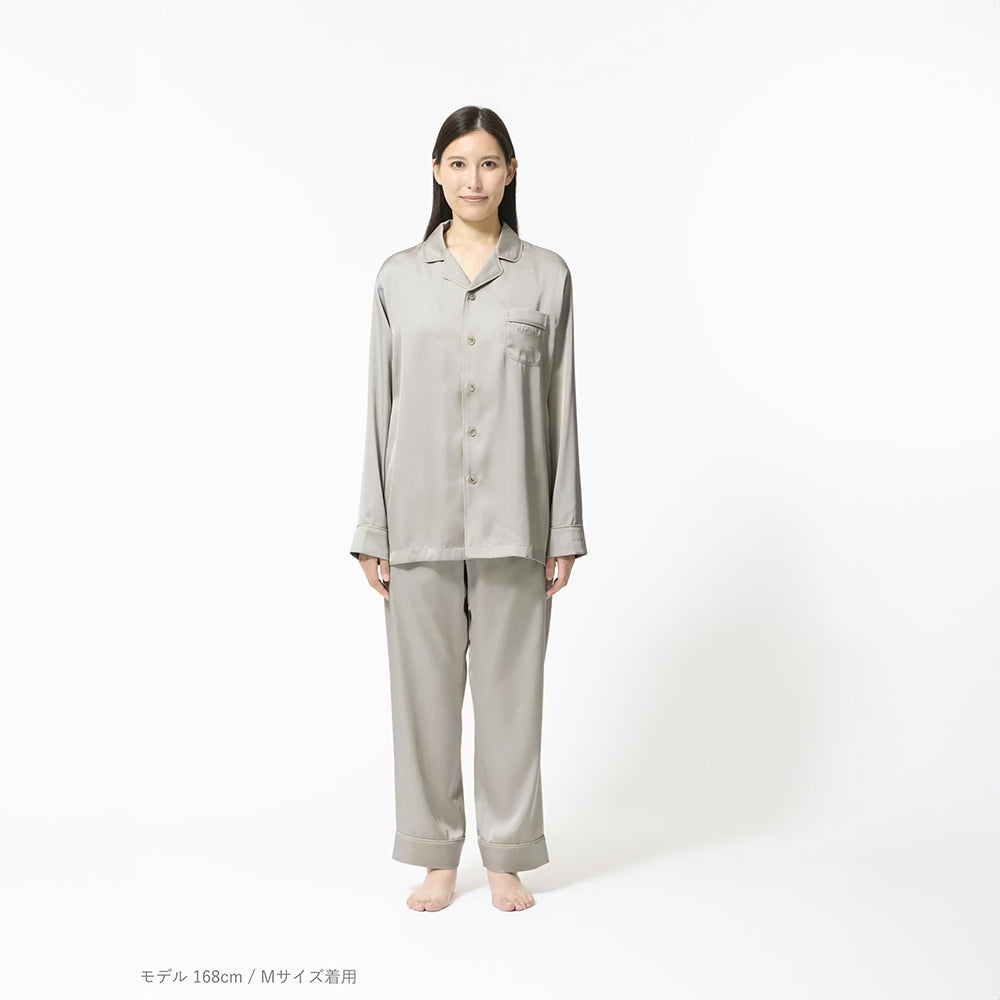【母の日カード】 リカバリーウェア BAKUNE パジャマサテン上下(Unisex) グレージュS