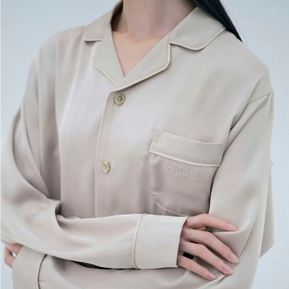 【母の日カード】 リカバリーウェア BAKUNE パジャマサテン上下(Unisex) グレージュXL