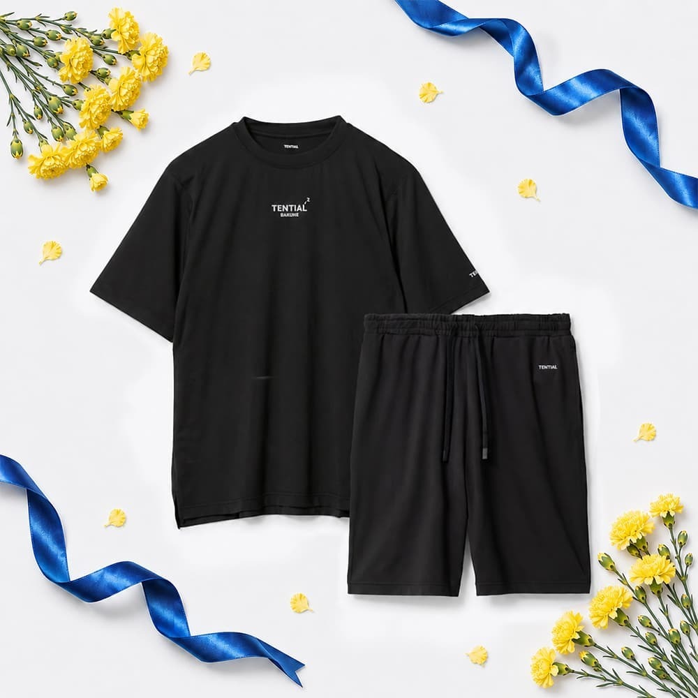 リカバリーウェア BAKUNE Dry Men's 半袖上下セット ブラック L 【一般医療機器】