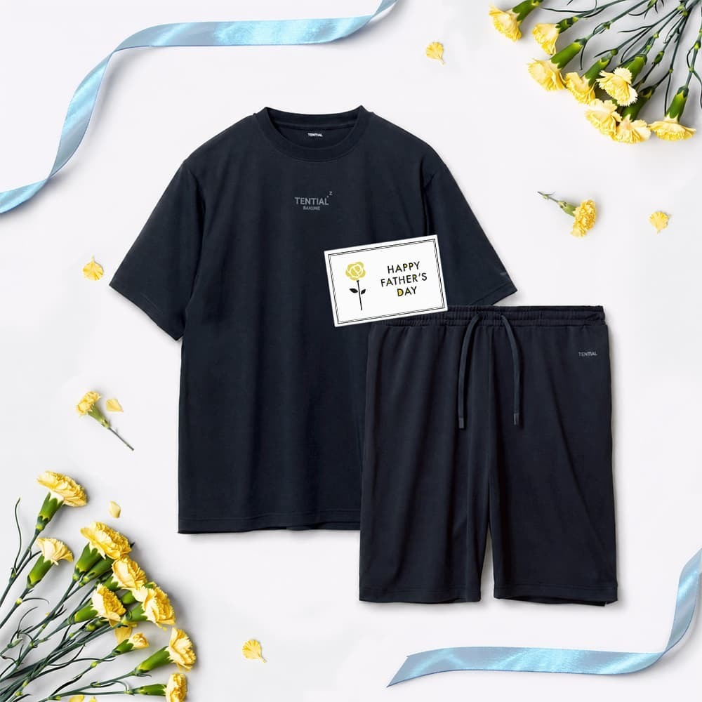 【父の日カード】 リカバリーウェア BAKUNE Dry Men's 半袖上下セット ネイビー L 【一般医療機器】