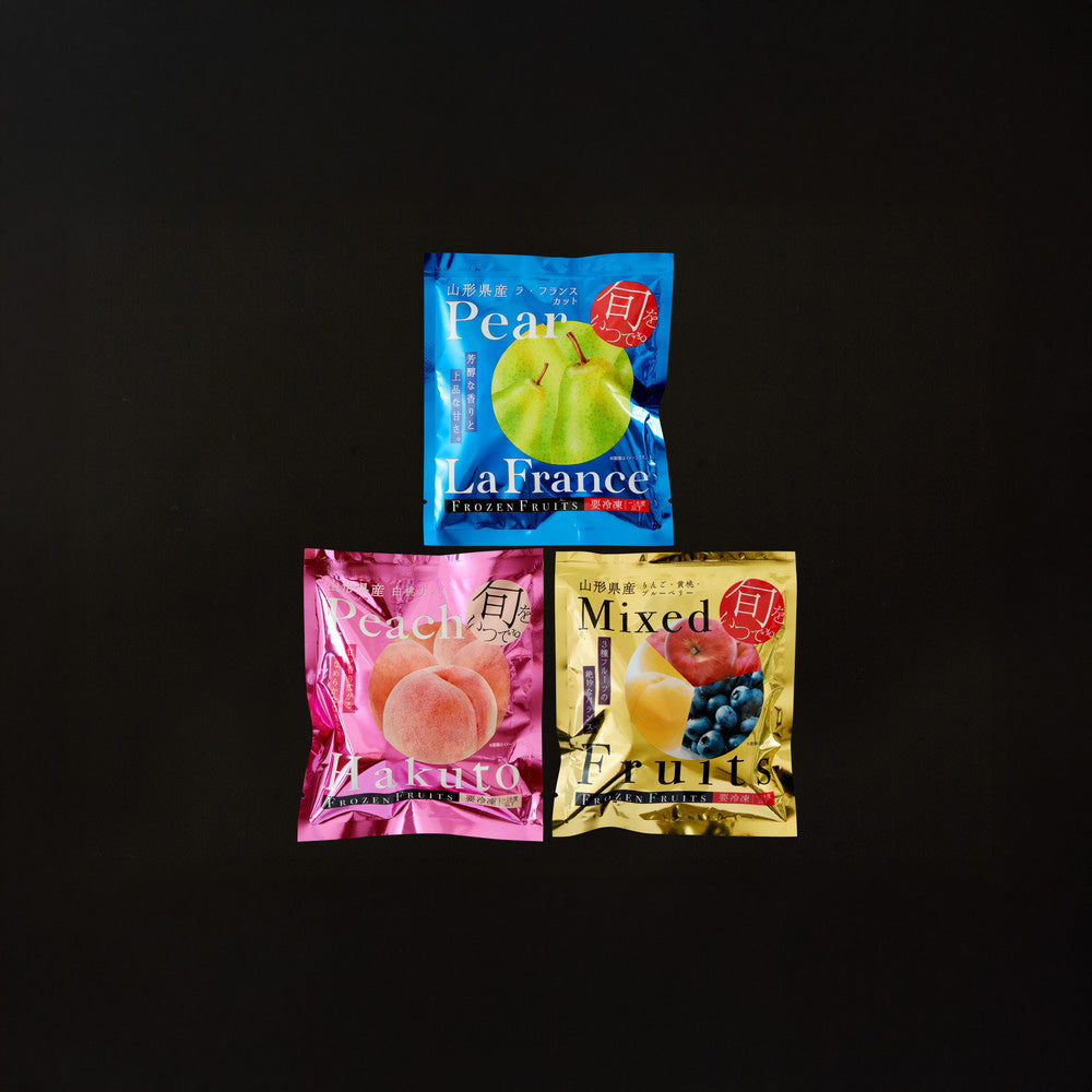「凍眠フルーツ」 山形 3種食べ比べ（ラ・フランス、白桃、ミックスフルーツ）