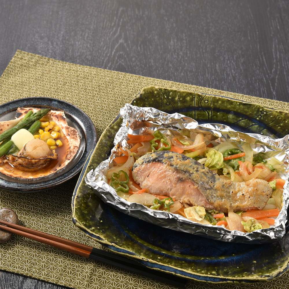 北海道 鮭のちゃんちゃん焼きと帆立バター焼き