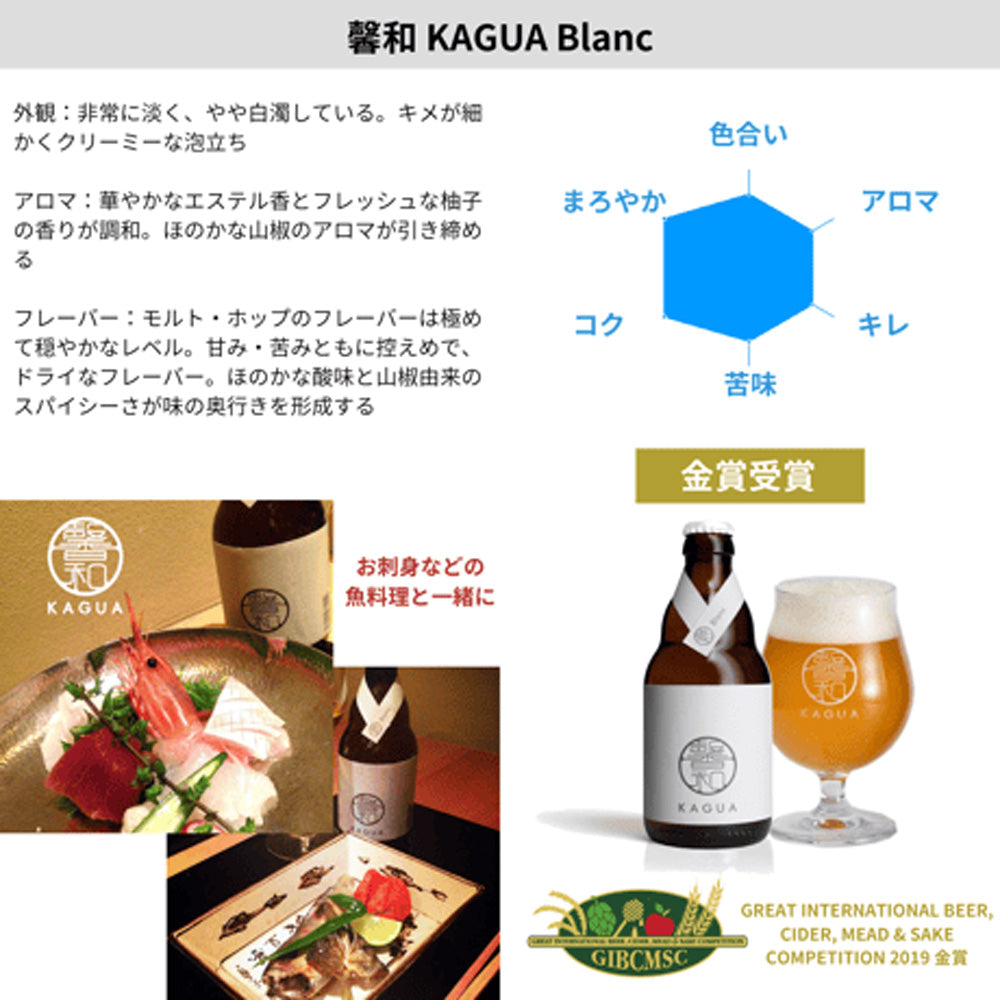 山梨発クラフトビール 馨和KAGUA(カグア)2種飲み比べ 4本(Blanc・Saison)